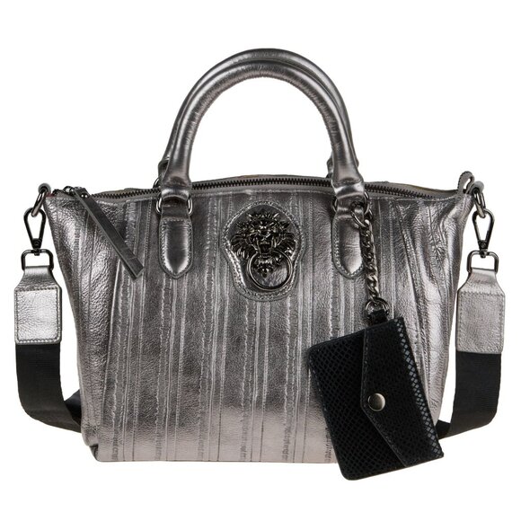 Sharif Legacy Caviar Snake Leather Satchel with Card Case Double Handle Silver - Picture 11 of 11